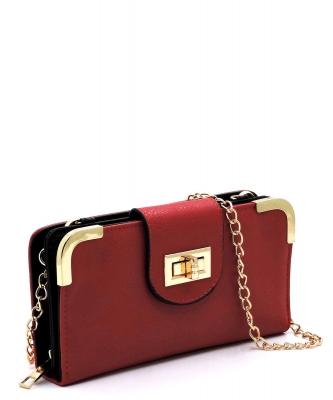 Fashion Turn Lock Crossbody Wallet AD041 RED